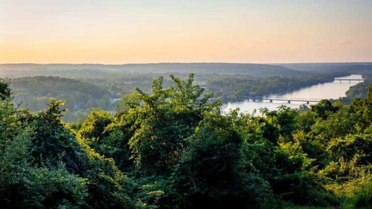 Scenic view of Delaware river bridges from Goat Hill Overlook in summer