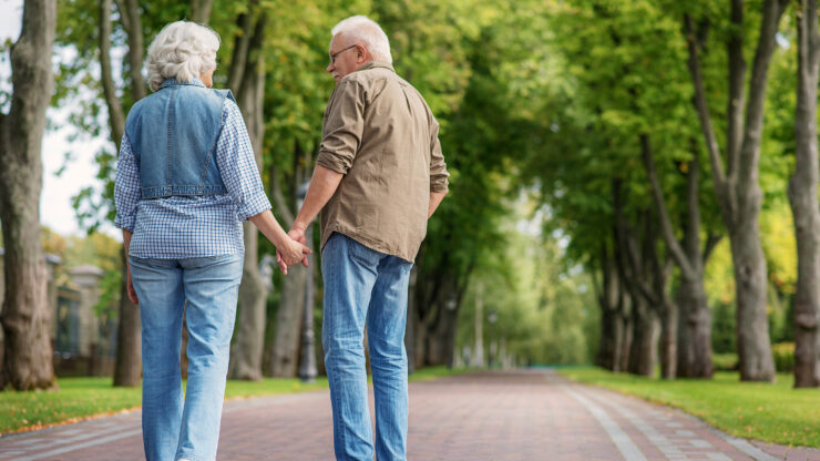 Senior couple walking in the park