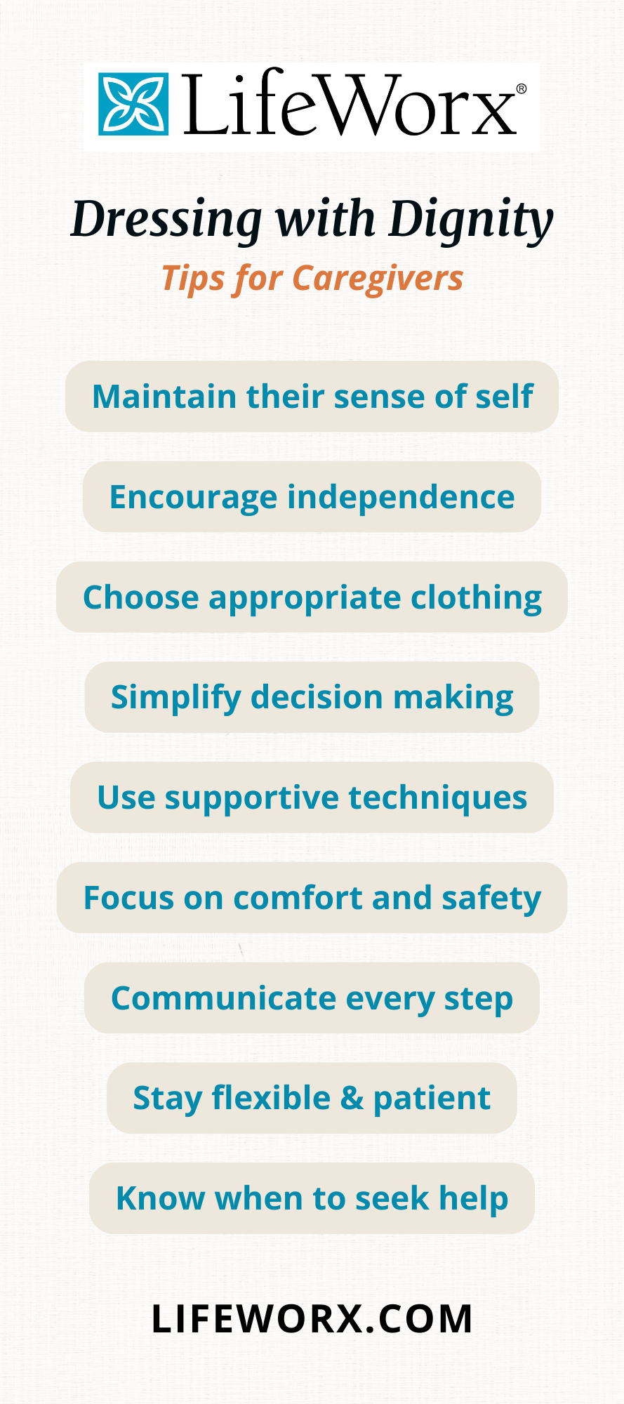 Chart with tips for helping seniors get dressed with dignity.
